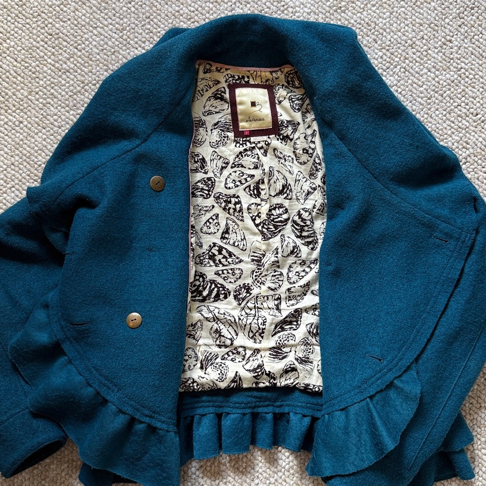 Anthropologie Elevenses Frilled Echelons Peacoat - Picture 7 of 8